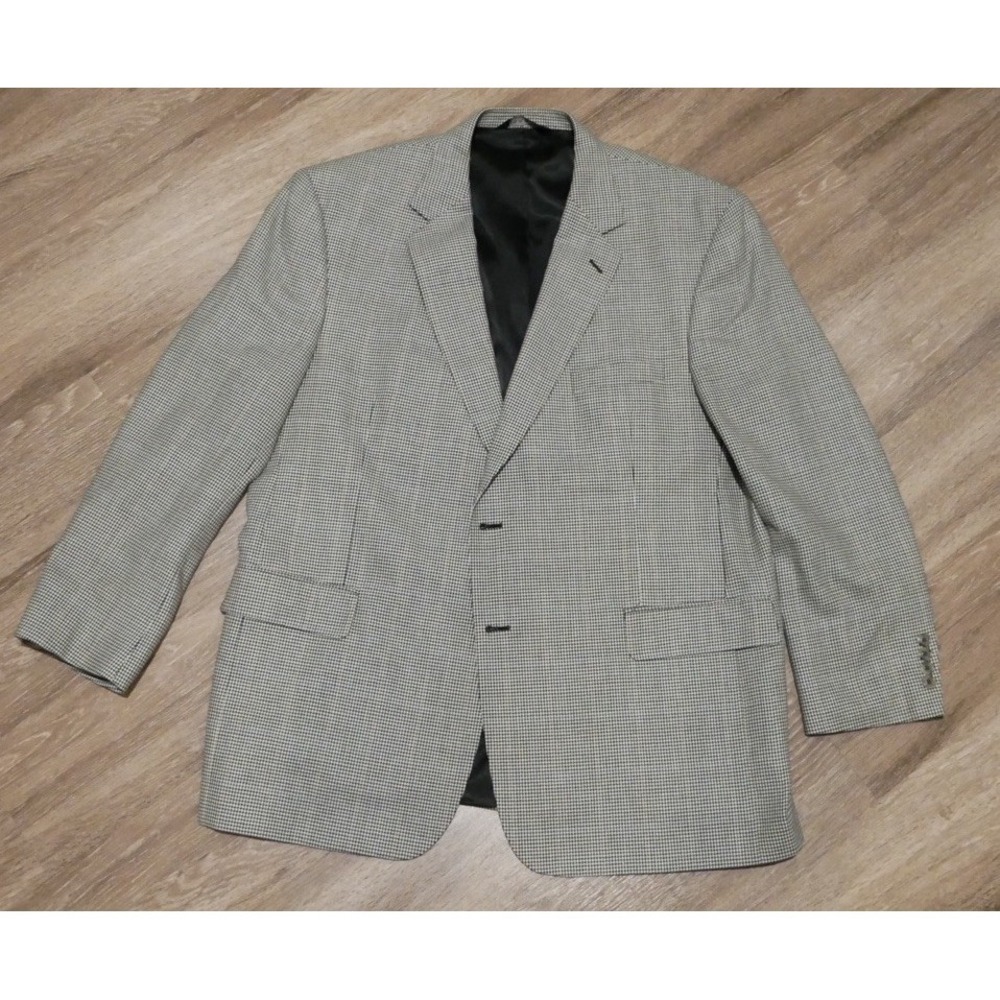 Jos A Bank Mens 48R Gordon Blazer‎ Wool Silk Blend Houndstooth Sport Coat Grey